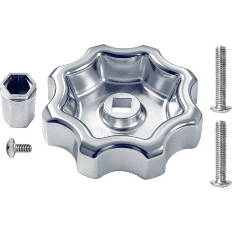 Poignée de rechange pour robinet extérieur, en alliage de zinc, en forme de roue, compatible avec les tiges carrées de 3/8 pouce, couleur argent. (1/5)