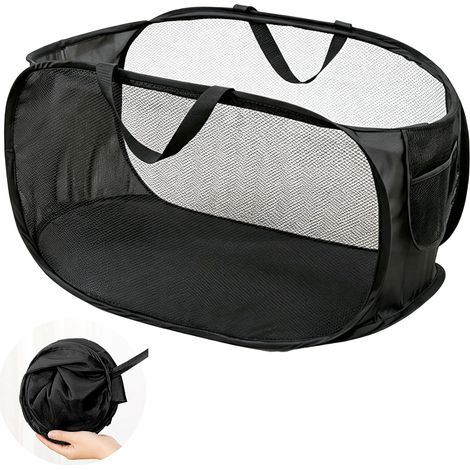 Foldable Laundry Basket, Pop-up Foldable Laundry Hamper, 58 x 36 x 36cm Laundry Basket with Handles, Portable Mesh Laundry Basket, for Laundry Room, Home, Dormitory (Black) (1/5)