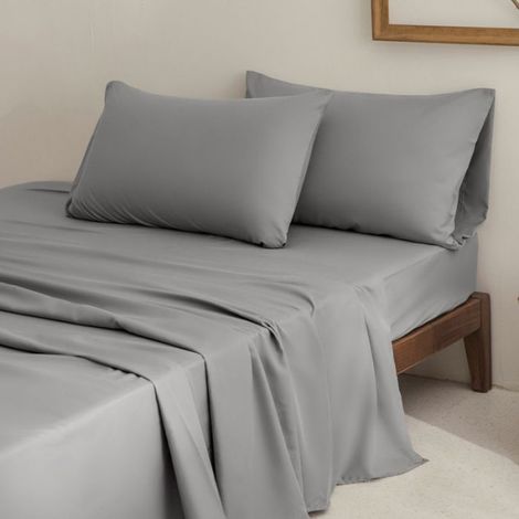 Draps de Lit 2 Personnes, Lit 152 203, draps 228 259, 2 pcs coussin d'oreiller 50 76, Gris (1/3)