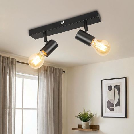 Luminaire Plafonnier LED 2 Spots, E27 Rampe Spots de Plafond Noir  E27 Plafonnier Spot/Applique Murale Intérieure, Moderne Luminaire Plafond Orientables pour Salon Chambre, Sans Ampoules (1/5)