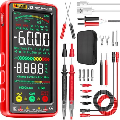 ANENG Multimètre Testeur Écran LCD Couleur,Compteur 6000,Voltmètre.Mesure Courant AC/DC,Tension Sans Contact (NCV).Tension,Rèsistance,Diodes,Continuitè,Capacitetè Température. (1/5)