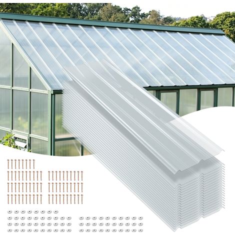 Randaco 20 plaques ondulées FRP transparentes 50x160 cm, ép. 1 mm, anti-UV et intempéries, avec vis, pour serre carport abri