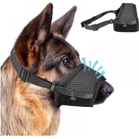 Muselière anti-aboiement ajustable avec anneau en maille auto-adhésive. Muselière anti-aboiement ajustable pour chiens de grande, moyenne et petite taille (noire). FLITI (1/4)
