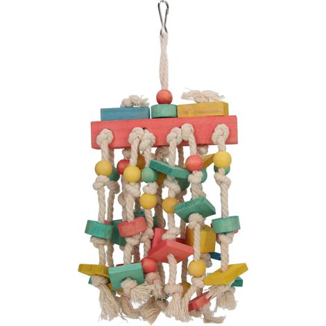 Jouet à mâcher pour perroquets, blocs de bois colorés, jouet à mordiller pour perruches avec crochet de suspension (1/5)
