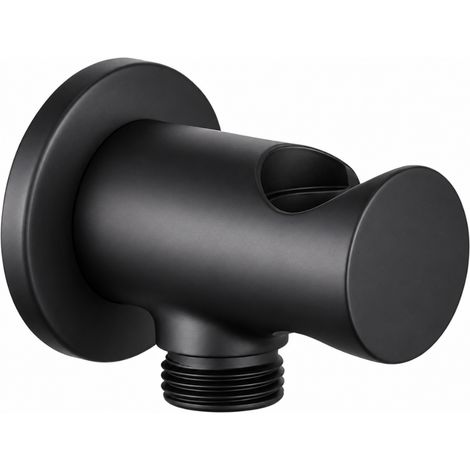 Schläfer 814321 Presa Acqua Doccia Tonda con supporto per Doccetta Nero Opaco, Uscita Acqua Parete G 1/2" - Ø 20,86 mm, Raccordo Gomito per Flessibile Doccetta in Ottone Design Moderno