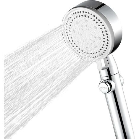 Handbrausekopf, Hochdruck-Duschkopf mit 1,5 m Schlauch, 5 Strahlarten, silber (1/4)