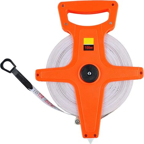 Fiberglass measuring tape, 100 meters (328ft) flexible retractable long measuring tape with ergonomic handle for landscaping and industrial construction