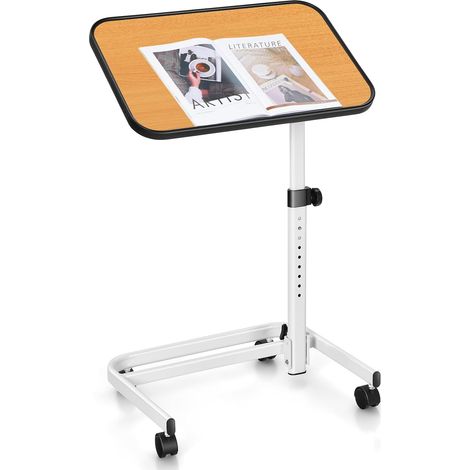 COSTWAY Table de Lit avec roulettes Verrouillables, Table Roulante pour Lit Réglable en Hauteur,Rangement Pliable, Plateau Inclinable 180°, Table pour Lit Médicalisé, Charge 20kg (1/5)