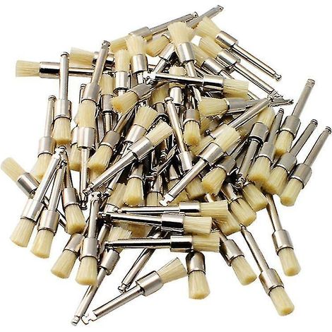 100 pezzi Scopa dentale per profilassi con setole bianche, tipo piatto, per lucidatura.