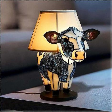 Lampe de table en résine en forme de vache des Highlands - Veilleuse 3D mignonne avec ports USB pour salon, chambre, bureau à domicile (1/5)