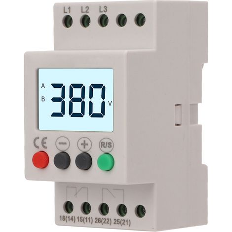 Dispositif de protection contre les surtensions et les sous-tensions triphasé avec affichage numérique LCD, 380 V CA (1/5)