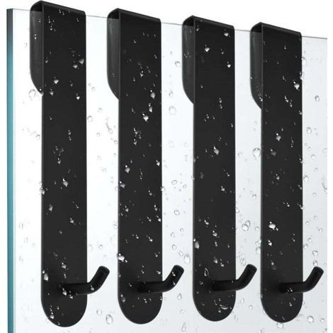 4 PCS Crochet Douche Inox Porte Serviette Salle de Bain Inox Crochet pour Paroi de Douche Crochets pour Serviettes de Bain Porte Accroche Torchon Cuisine Noir Porte Manteau Porte sans (1/4)