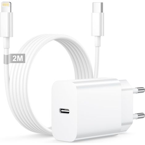 25W Chargeur Rapide iPhone avec Cable Lightning 2M, Prise Chargeur iPhone Rapide Chargeur USB C pour Apple iPhone 14 Pro Max/14 Plus/13 Mini/12/11/SE/XR/X/8 (1/5)