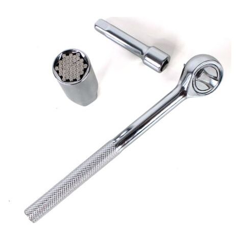 Clé à cliquet universelle 19 x 2,7 cm – Chrome vanadium – Pour boulons 6 à 21 mm – Serrer/desserrer rapidement (1/5)
