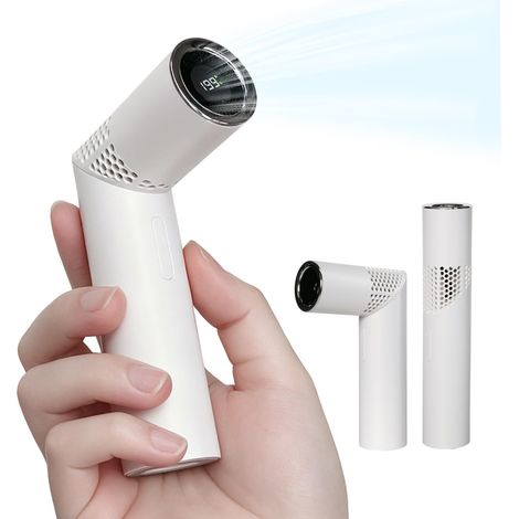 Ventilateur portable sans balais 90° rotatif – 199 vitesses, 3000 mAh, 130 g, blanc – pour bureau, extérieur et voyage (1/4)