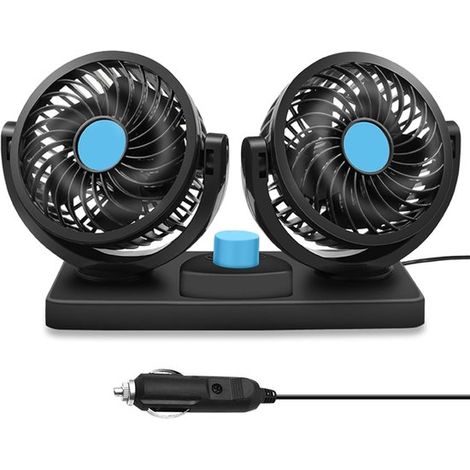Ventilador para coche, 12 V, doble cabezal, giratorio 360 grados, para asientos traseros, caravanas, camiones y SUV. (1/5)