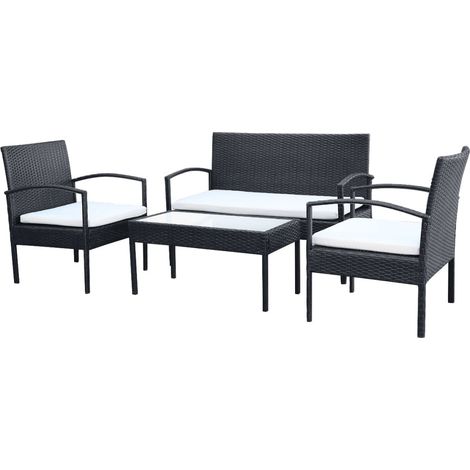 vidaXL 4 Piece Garden Lounge Set with Cushions Poly Rattan Black (1/5)
