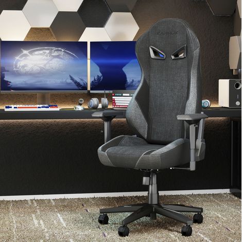 Silla gaming ergonómica de tela, respaldo alto, reclinable 155°, 60 x 53 x 132 cm, gris oscuro (1/5)