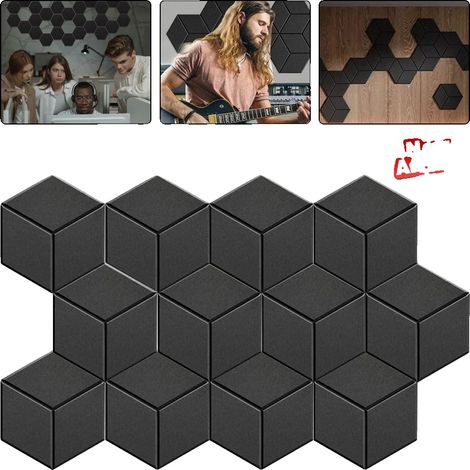 Panneaux en mousse acoustique, densité 9,4 lb/ft³, NRC 0,9, épaisseur 0,3 cm, design hexagonal, auto-adhésif (1/5)