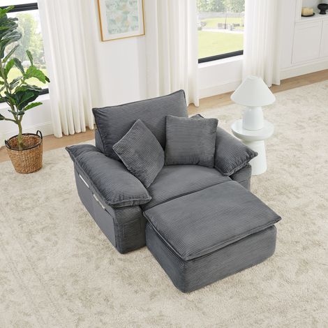Fauteuil relax en tissu 156x125x65cm – Canapé droit avec repose-pieds amovibles – Confort optimal pour salon ou bureau– Gris (1/5)