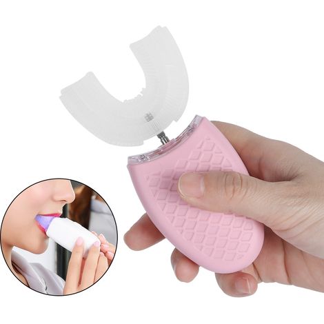 Brosse à dents électrique ultrasonique rechargeable en silicone en forme de U pour usage domestique, pour le blanchiment des dents (rose) (1/5)