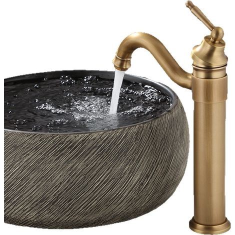 Antique brass bathroom faucet, 360° swivel bathroom sink faucet, vintage hot and cold mixer tap (1/4)