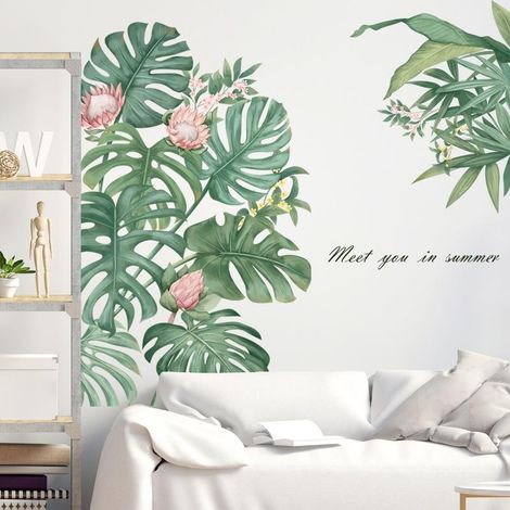 Sticker mural plantes vertes, décoration pour salon, canapé, papier peint (1/5)