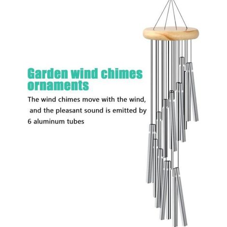 Carillon À Vent - 12 Tubes Aluminium - Base Bois Massif - Pour Jardin Porche Balcon - 55 cm (1/5)