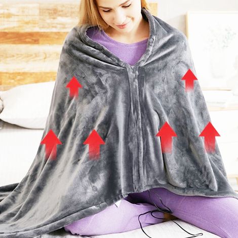 Châle/couverture chauffante à brancher sur USB, châle chauffant en flanelle corail, couverture électrique avec contrôle de température au niveau des genoux. (1/5)
