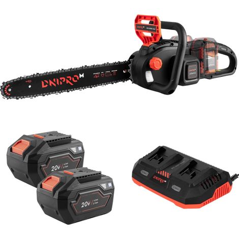 Motosierra a batería Dnipro-M DCS-201BC Dual 2x20V, espada de 40cm, 2 baterías de 6Ah y cargador doble (1/5)