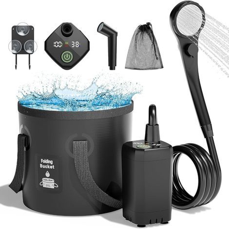 6000 mAh portable camping shower, smart LED display, portable outdoor shower