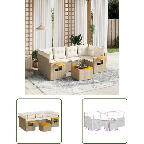The Living Store 7-tlg. Garten-Sofagarnitur mit Kissen Beige Poly Rattan - Gartenmöbel - Esszimmergarnituren - Rattan Möbel - Outdoor Furniture - Lounge Set (1/3)