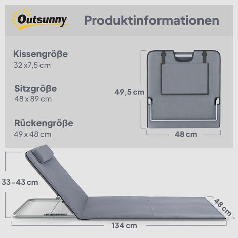 Transat pliable, chaise longue de jardin avec appui-tête, tapis de plage avec dossier réglable 5 positions, chaise longue de plage avec sac de transport pour jardin, vacances, plage, piscine, gris (1/5)