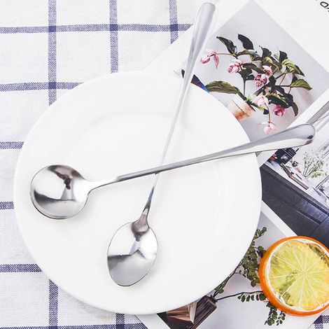 Cuillère à café ronde en acier inoxydable, cuillère à sucre pour thé et dessert, manche long, idéale pour les cafés et les cuisines. (1/5)