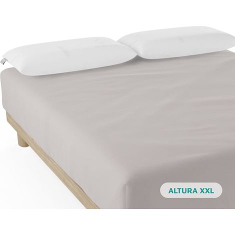 Nalui Sábana Bajera Gris 100% Algodón 180 Hilos (Camas max 34cm), Suave, Fresca, Transpirable, Lavable a 30ºC