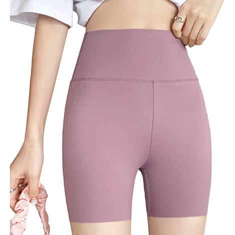 Legging court femme été, imprimé lettre tendance, taille haute élastique, shorty sport femme violet rose petite taille, très extensible (37.5-62.5kg). (1/5)