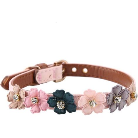 Ecleanfy - Collier pour Animaux de Compagnie de décoration de Fleurs, PU réglable pour Chats, Petits et Moyens Chiens(1.3 42cm-Rose) (1/5)