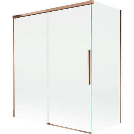 Paroi de douche Mexen Rox 2 volets coulissants 140 + 70 x 150 cm, transparent, or rose - 8C9-140-070-60-00