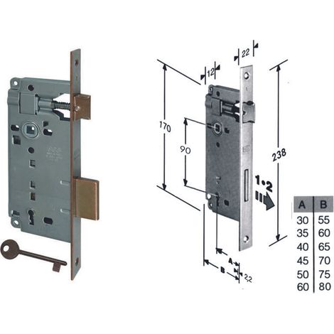Serratura a bussola da infilare - Bordo quadro bronzato - Misure: mm 40 - (B.00592.40.02 (1/2)