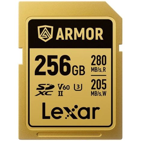 LEXAR 256GB PROFESSIONAL ARMOR GOLD SDXC UHS-II CARDS,  UP TO 280MB/S READ 210MB/S WRITE C10 V60 U3,STAINLESS STEEL CASING, IP68