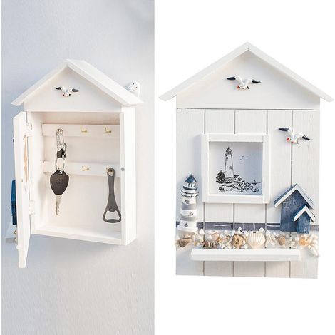 Boîte à clés murale en bois, porte-objets divers, armoire pratique et fonctionnelle (1/4)