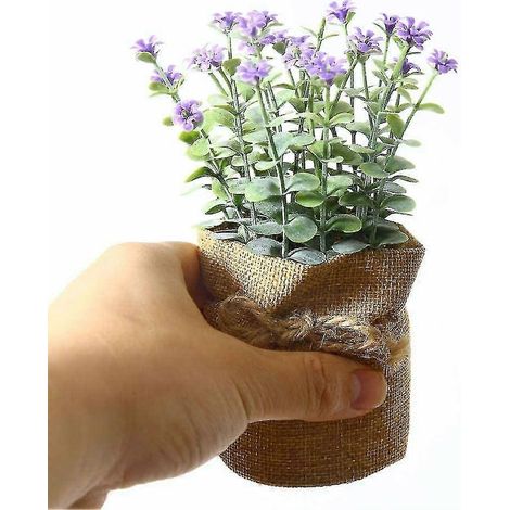 Petit sac en toile de jute, fleur artificielle Milan, plante en pot artificielle verte, petit bonsaï, décoration intérieure créative - violet (1/5)