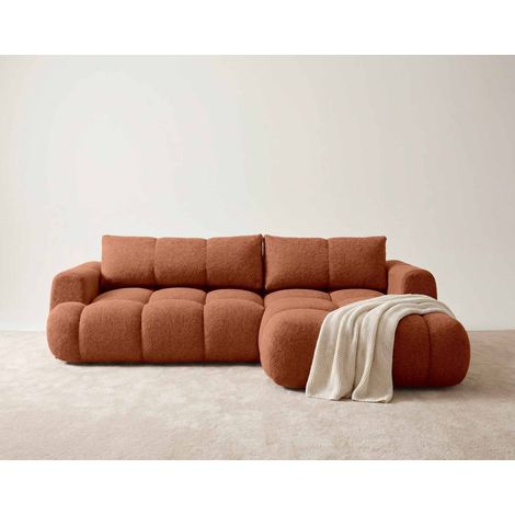 Yulin - canapé d'angle droit 4 places convertible avec coffre en tissu bouclette - rouille
