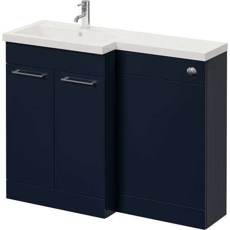Napoli 390 Deep Blue 1100mm 2 Door Vanity Unit Toilet Suite with Square Left Hand Lucia Basin - 1100mm - Chrome 160mm HandleWithout Kingston Toilet Pan