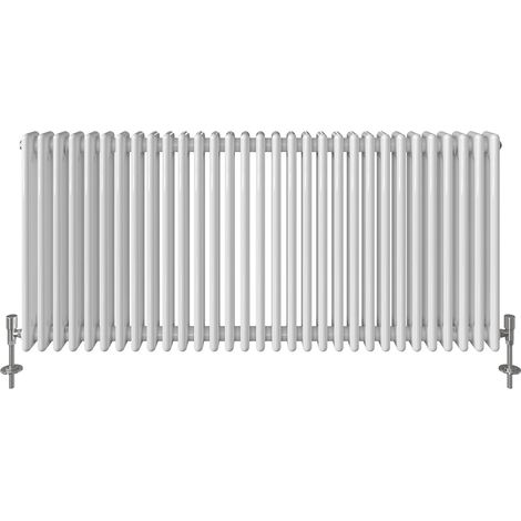 ELEGANT 600 x 1400 mm White Designer Vertical Column Radiator High Heat Output Traditional Panel Heater Radiators + White Thermostatic Radiator Valves (1/5)