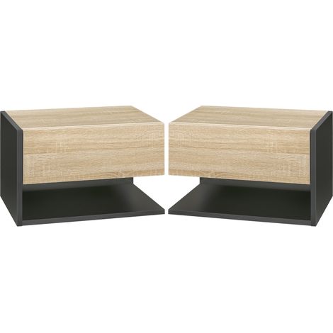 Floating Bedside Table Set of 2, Wall Mounted Bedside Cabinet with Drawer and Open Shelf, Modern Nightstand for Bedroom, 46 x 30 x 30 cm, Oak Tone