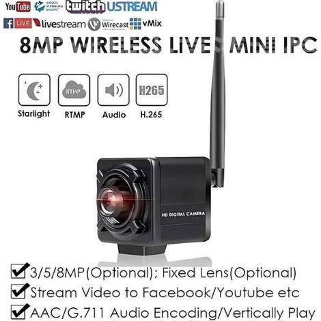 Caméra IP WiFi sans fil 4K 8MP Streaming en direct Push Video