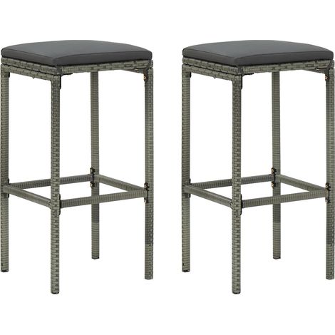 Tabourets de bar avec coussins 2 pcs Gris Résine tressée (1/5)