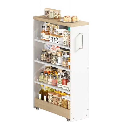 Carro auxiliar de almacenamiento estrecho de MDF blanco y madera 55x12x85 cm HOMVRA (1/5)