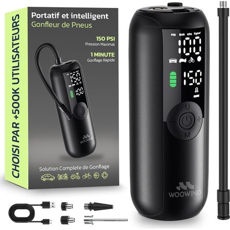 Autoreifenfüller, Fahrradpumpe, 1-Minuten-Aufpumpen, 150 PSI/10,3 BAR tragbarer Luftkompressor für Autos, Fahrräder, Motorräder und Bälle mit automatischer Abschaltung, LCD-Bildschirm und LED-Licht